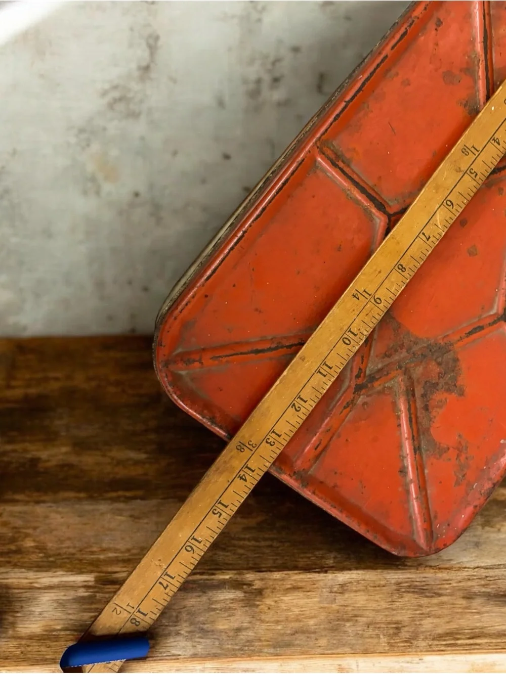 Vintage bread box with red lid.   Metal.  Biscuit tin.